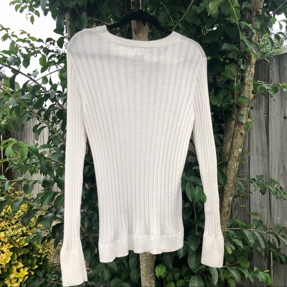 White Ribbed Sweater Women’s Stretch Sz. Large - Picture 5 of 9